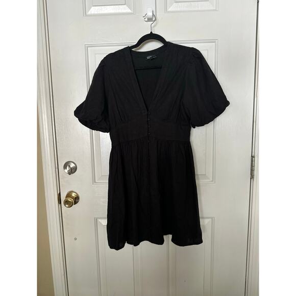 Nobody’s Child Dress Womens 6 Starlight Short Puff Sleeves V-Neck Mini Black - Picture 2 of 6